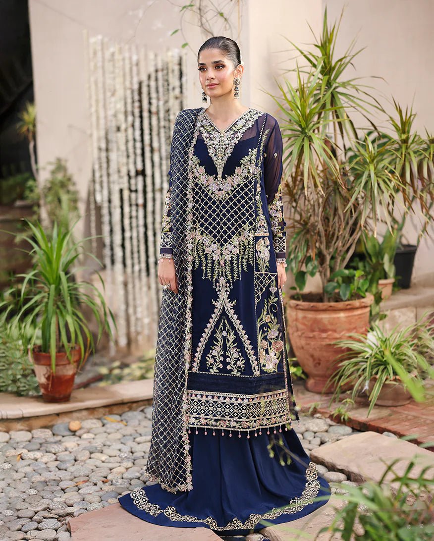 Roheenaz Aangan Chiffon 3 Piece Unstitched Lehenga Suit