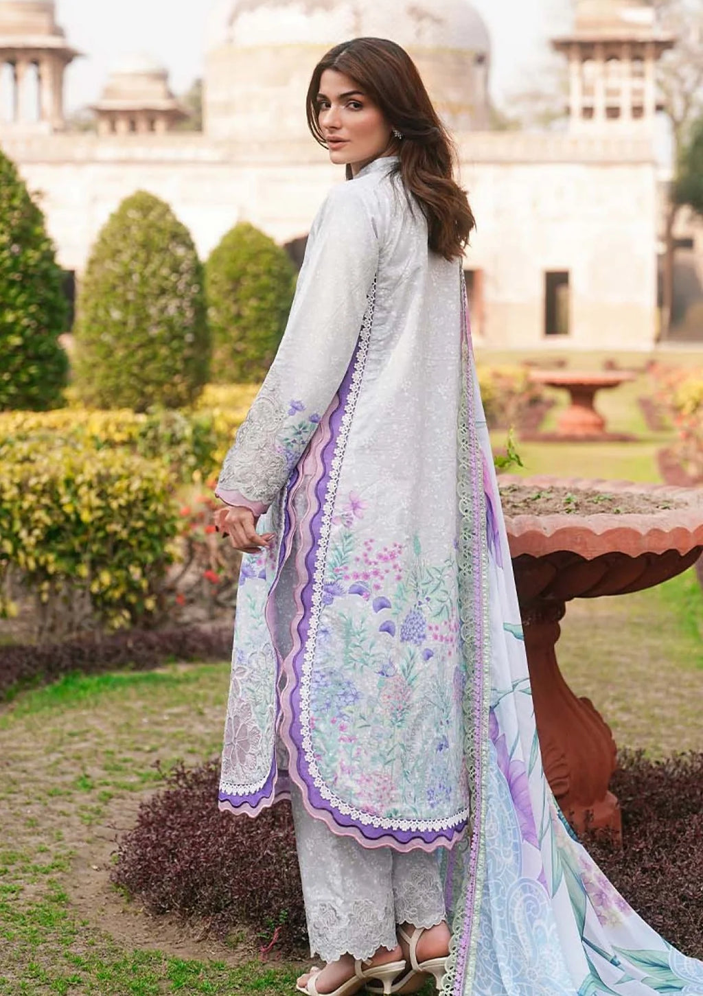 Zarqash Grey 3 Piece Unstitched Laser Cut Embroidered Lawn Suit