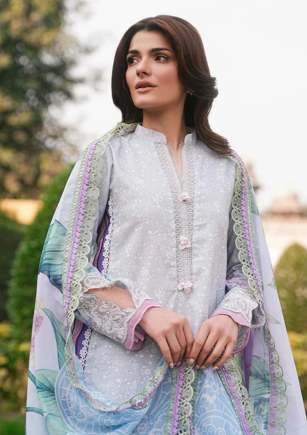 Zarqash Grey 3 Piece Unstitched Laser Cut Embroidered Lawn Suit