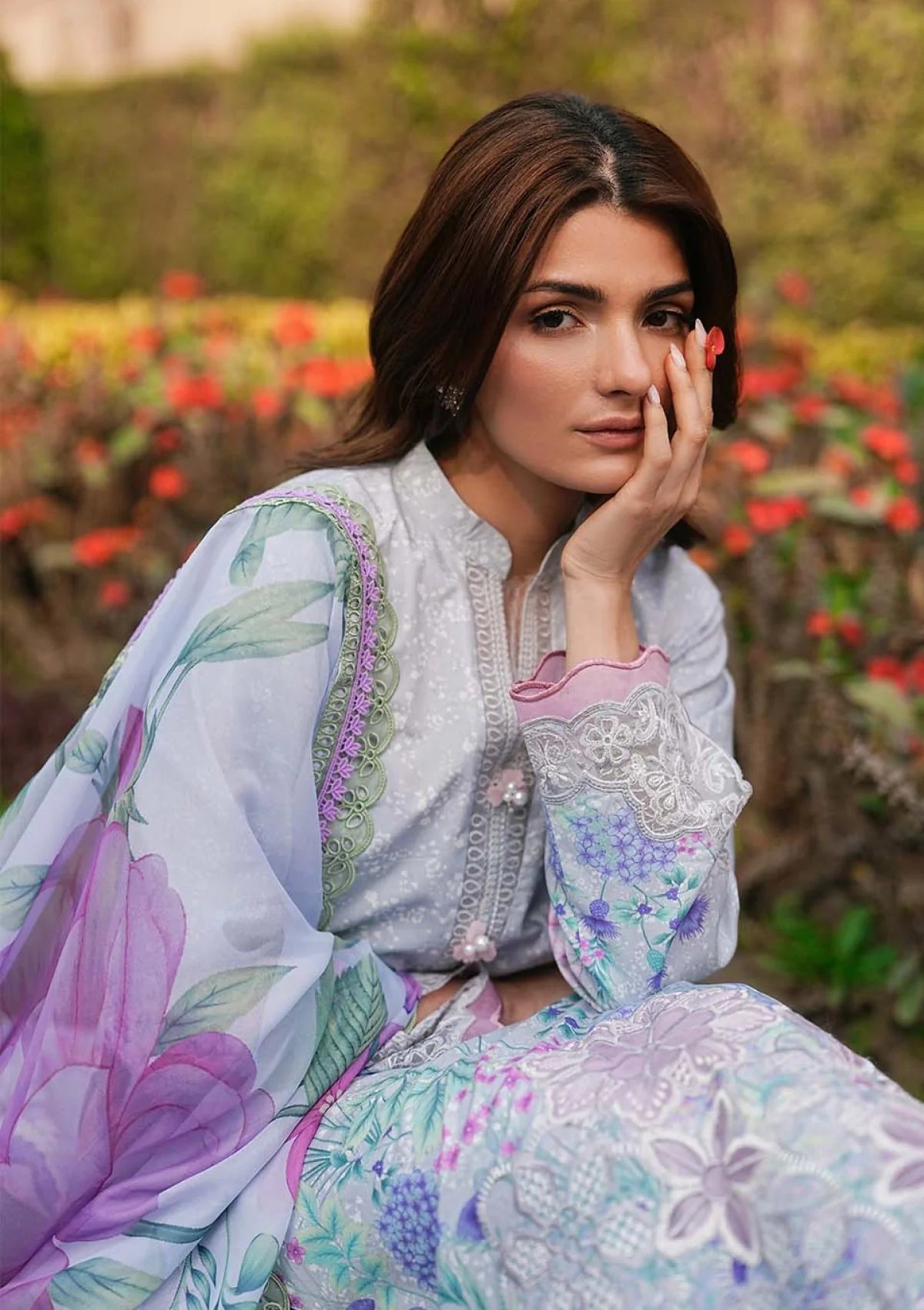 Zarqash Grey 3 Piece Unstitched Laser Cut Embroidered Lawn Suit