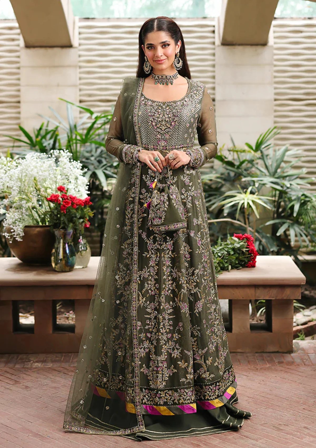 Roheenaz Aangan Green Chiffon Lehenga 3 Piece Suit