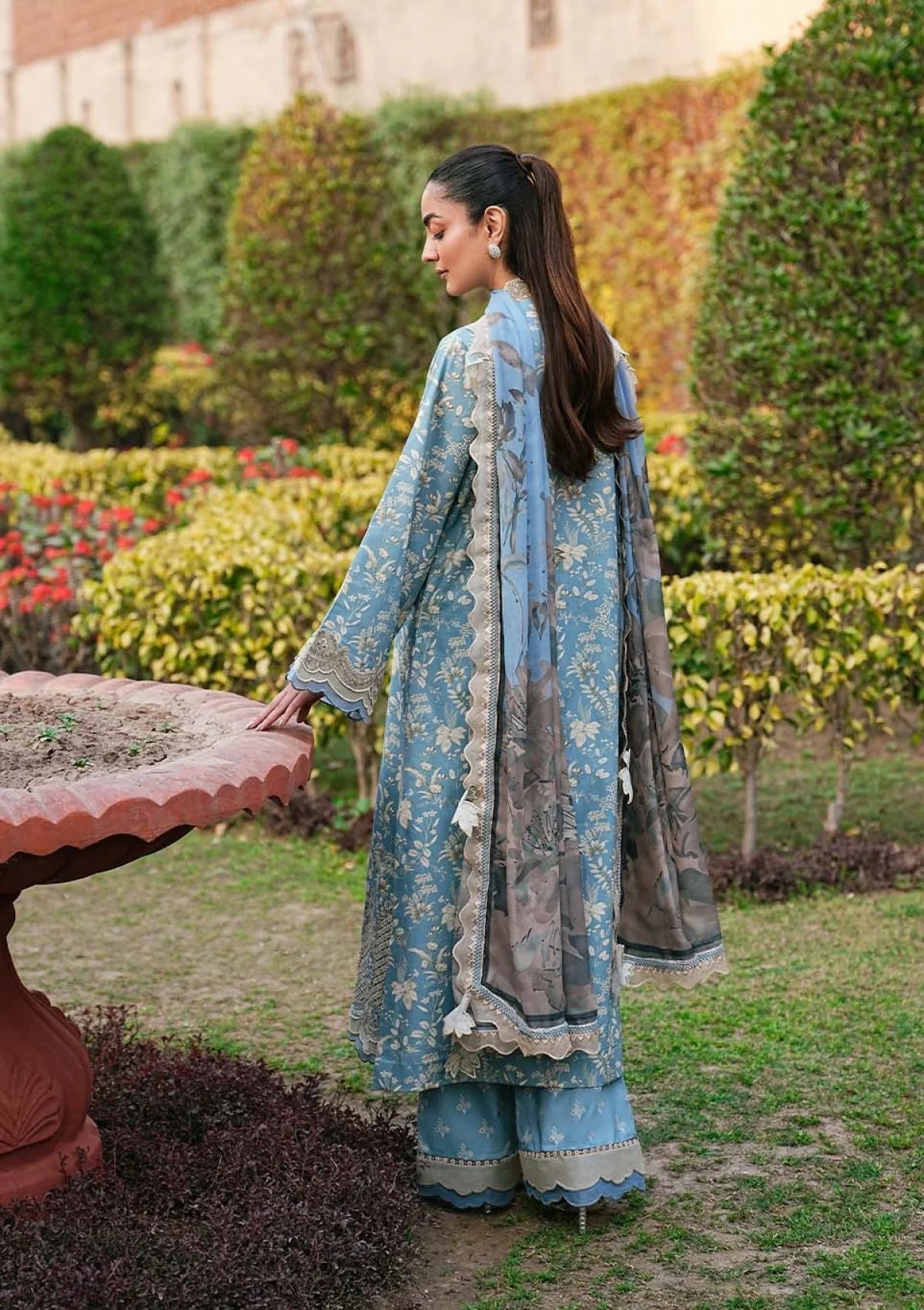 Zarqash Muted Teal 3 Piece Unstitched Embroidered Lawn Suit