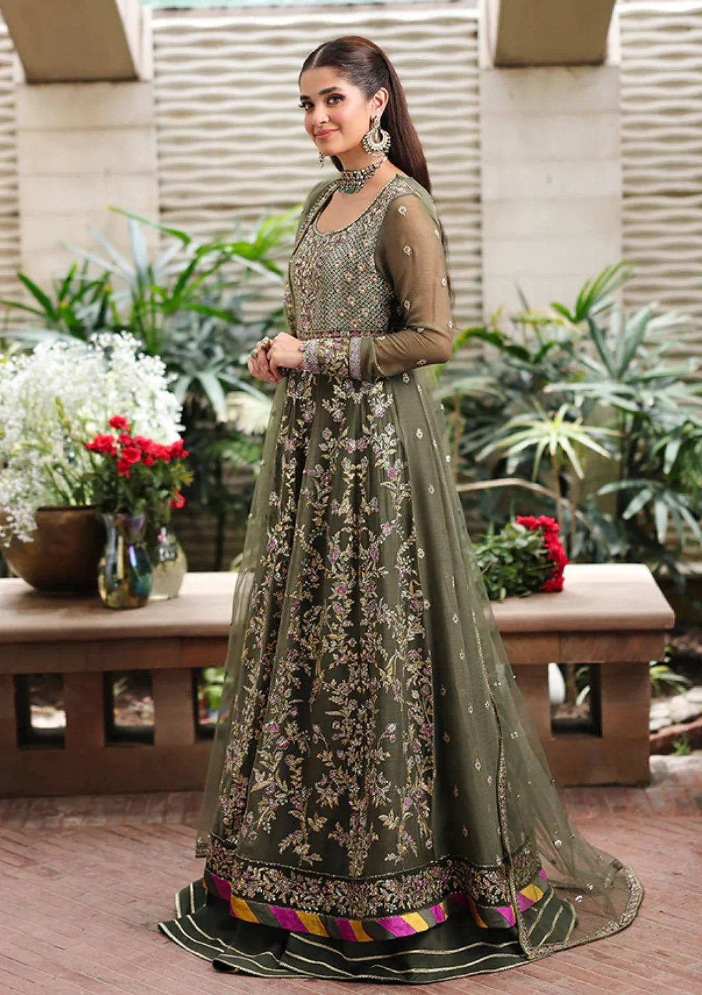 Roheenaz Aangan Green Chiffon Lehenga 3 Piece Suit