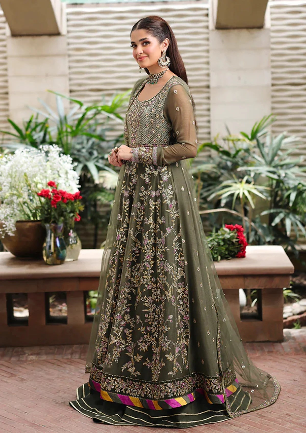 Roheenaz Aangan Green Chiffon Lehenga 3 Piece Suit