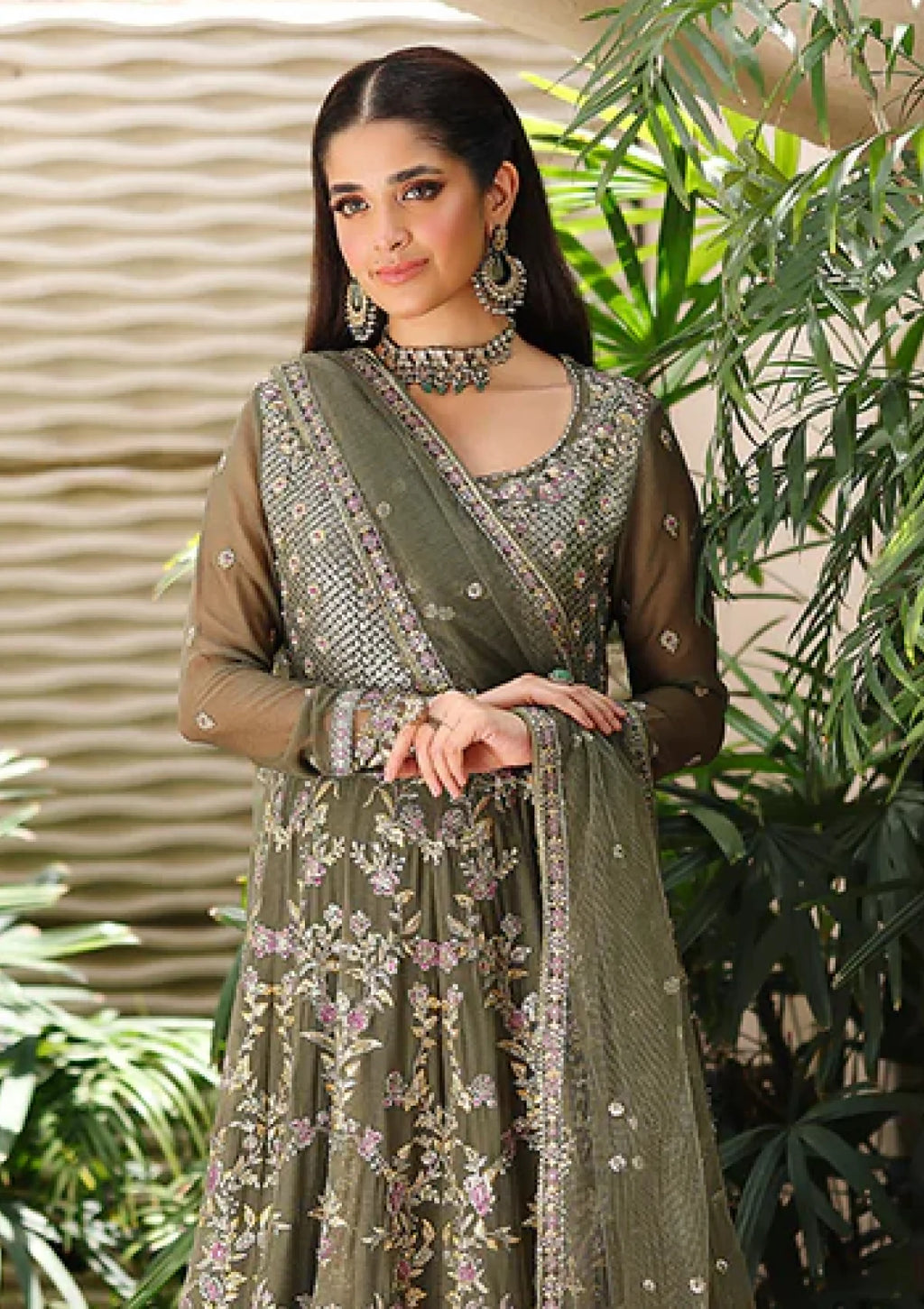 Roheenaz Aangan Green Chiffon Lehenga 3 Piece Suit