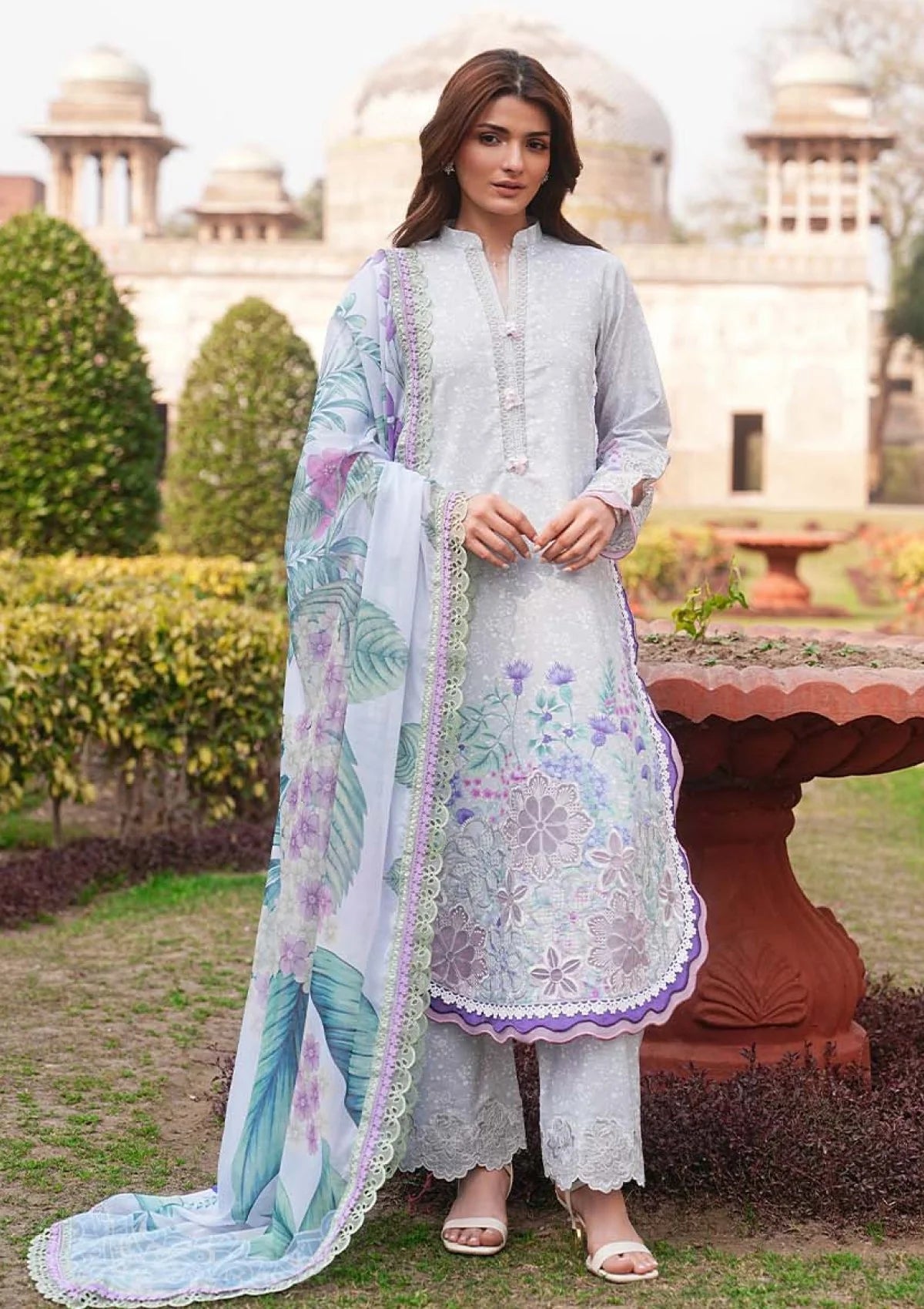 Zarqash Grey 3 Piece Unstitched Laser Cut Embroidered Lawn Suit